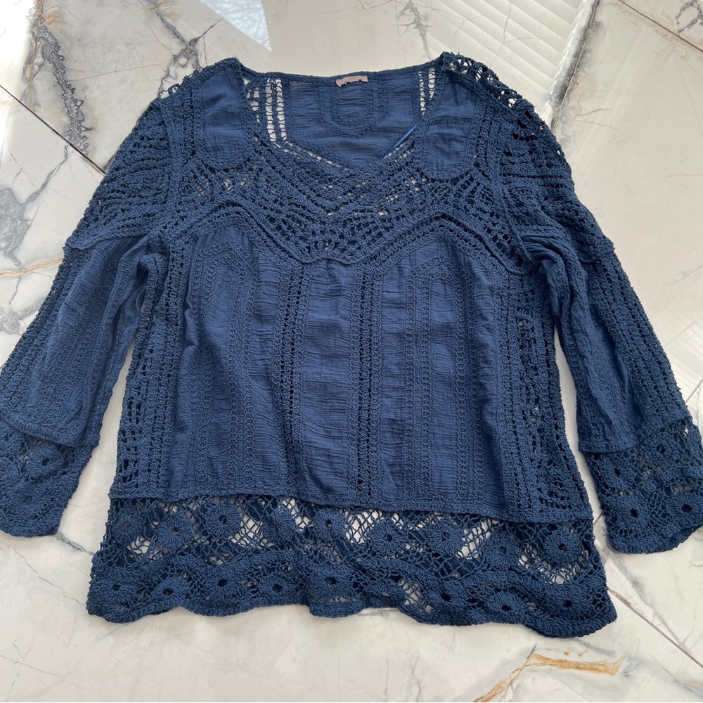 Navy Crochet Women's Top